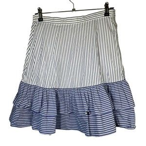 J Crew Womens Skirt Cocktail Striped Tiered Ruffle‎ Midi Blue White Size 6 Tall